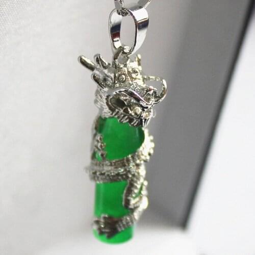 Wholesale fancy Chinese Wind Cylinder Green natural stone Dragon Pendants Necklace