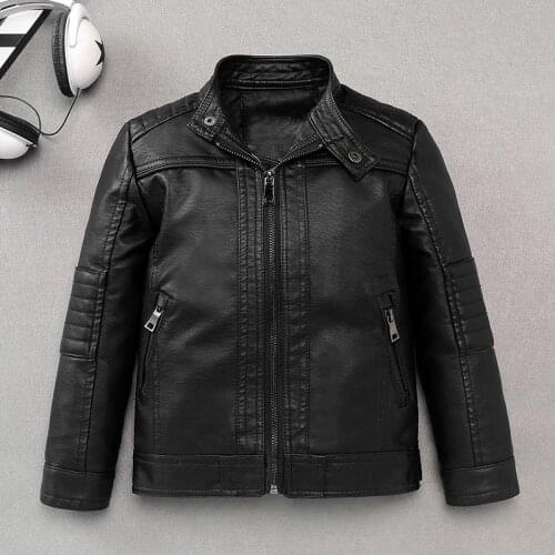 Autumn Winter Childrens Leather Jacket Boys Faux Leather Fashion Plus Velvet Coats Kids Zipper Tops Jackets