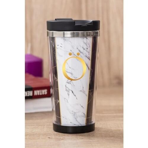 Gift Shop HE Letter Black White Marble Thermos Cup