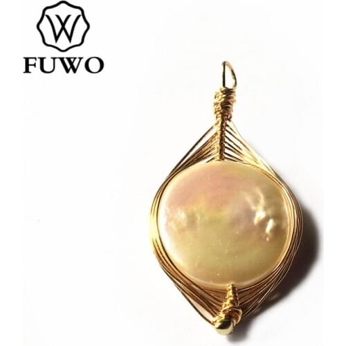 FUWO Natural Freshwater Pearls Pendant With 24K Gold Copper Wire Winding Boho Jewelry Fittings Wholesale PD567