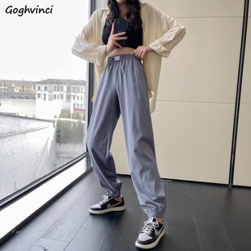 Casual Pants High Waist Elastic Long Solid Letter Vintage Daily Simple All-match Patchwork Summer Breathable Sweat Trousers Chic