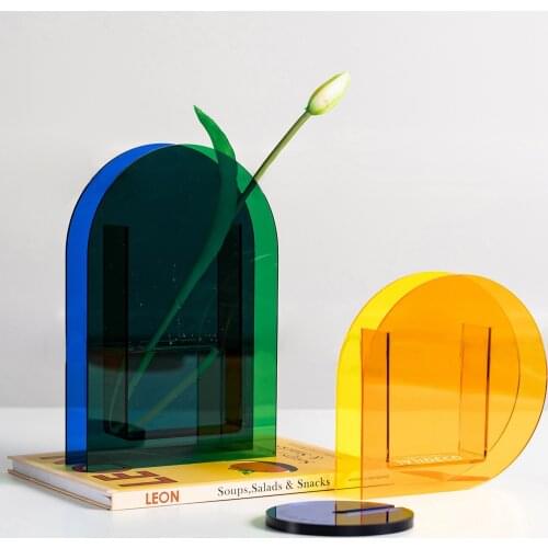 Transparent flowers dry vase rainbow acrylic Vase Golden Home Decor artificial flower Nordic creative vase bookshelf tray color