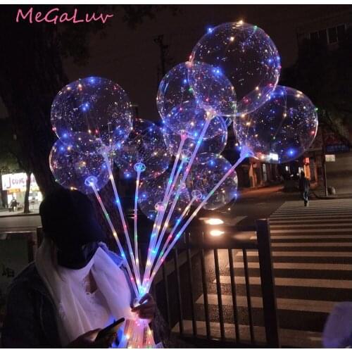 Luminous Led Bobo Balloon With Sticks Helium Transparent Ballons Birthday Party Wedding Decor Kids Joy LED Tulle Balloon Stand