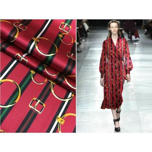 European and American vertical chain ring digital printing Heavy 19mm silk stretch satin silkworm silk skirt fabric for dress