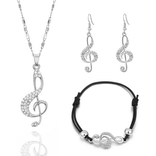 Zircon Musical Note Jewelry Sets Charm Bracelet Gold Sliver Pendant Necklace Drop Earrings Fashion Jewelry Gifts For Women 2019