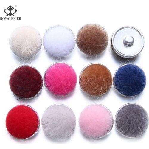 RoyalBeier Mink Hair 18mm Snap Buttons 6pcs/Lot Multicolor Cabochon Fur Snaps For DIY Bracelets Charm Unisex Jewelry Bijoux