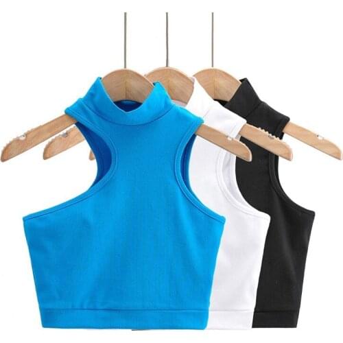 Sexy Hollow Navel Vest Womens Sleeveless Turtleneck Asymmetrical Top Chic Street Casual Sling