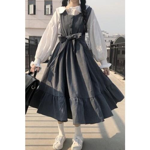 Bella new Japanese Sweet Lolita Dress Women Bowknot Bandage High Waist Straps Dress Girl Student Princess Tea Party Loli Dresses