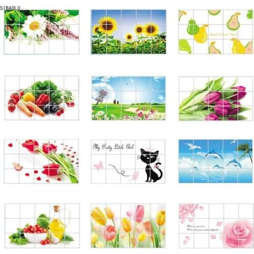 1Pc 75*45 cm Waterproof Aluminum Foil Wall Sticker Tiled Kitchen Bathroom Wall Art Decals Tulip Flower Rose Home Decoration