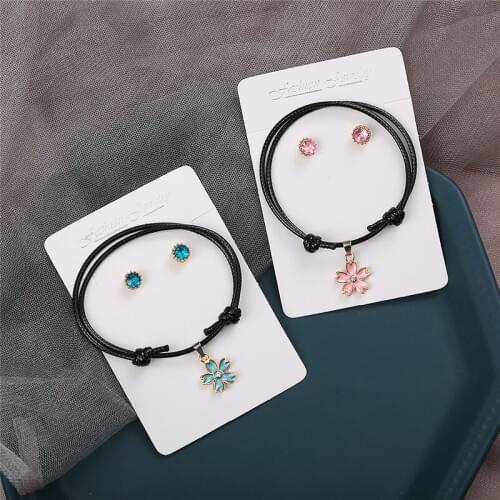 1 Pcs Bracelet and 1pair Earrings 2021 New Statement Jewelry Set for Women Flower Bracelets Color Crystal Stud Earrings