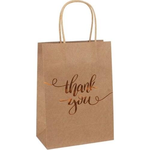 12Pcs/Lot ''Thank You'' Printing Small Gift Bag 15x8x21cm Kraft Paper Bag with Handles High Quality Small Business Packaging Bag