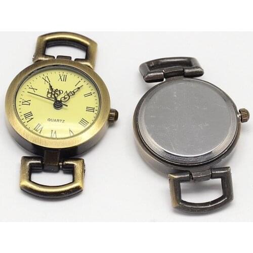 20pcs Vintage Antique Bronze Roman Watch Face Alloy Flat Round Watch Head Watch Asscessory, 48x28x9mm, Hole: 10x5mm