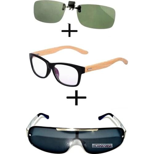 3Pcs!!! Comfortable Wooden Squared Frame Reading Glasses for Men Women + Alloy Polarized Sunglasses Sports + Sunglasses Clip