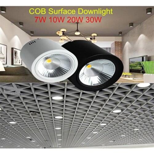 7W/10W/20W/30W Surface Mounted Dimmable LED Downlight COB LED Down Lights AC110V/220V Ceiling lamp White/Black Housing Color
