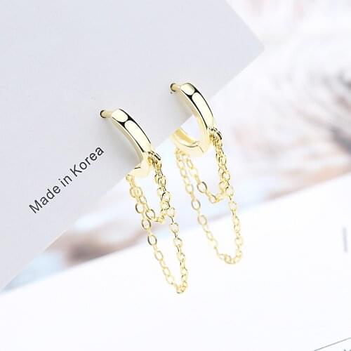 A Girl' Fashion Tassel Chain Earring Gold Color Small Circles Hoop Earrings for Women Wedding Jewelry