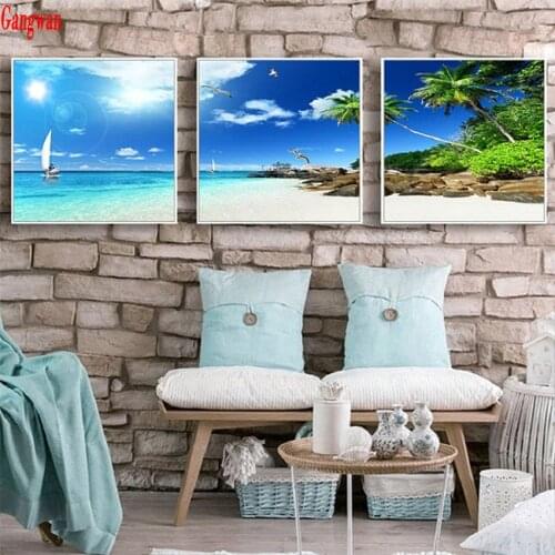 5D DIY Full Drill Diamond Painting Cross Stitch Sunset Sea Scenery Embroidery Rhinestones mosaic Home Decor natural Landscape