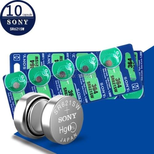 10pcs/lot For Sony 364 Original 1.55V Silver Oxide Watch Battery 364 SR621SW V364 SR60 SR621 AG1 Button Coin Cell MADE IN JAPAN