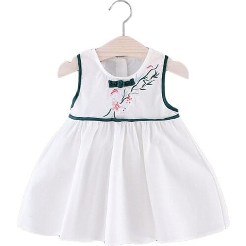 Free Summer Children Flower Embroidery One-piece Dress Color Dress Girls Casual Style Clothes