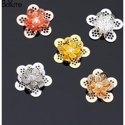 BoYuTe (10 Pieces/Lot) 24MM Metal Brass Hollow out Flower Pendant Diy Handmade Jewelry Making Accessories