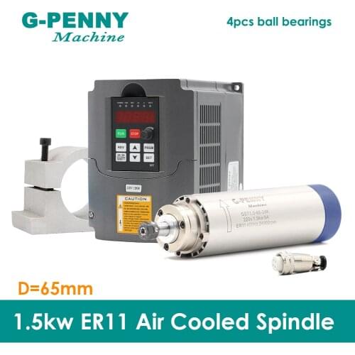 1.5KW ER11 Air cooled spindle motor 220v/380v 4pcs bearings Spindle for CNC Machine & 1.5kw HY Inverter & 65mm Aluminium Bracket