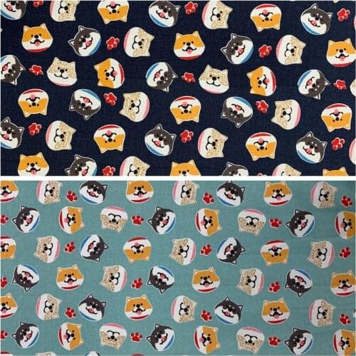 Shiba Inu Dog Printed Handmade Patchwork Cotton Canvas Fabric Sewing Bag Pillow Diy Tablecloth Curtain Sofa 91cm*145cm