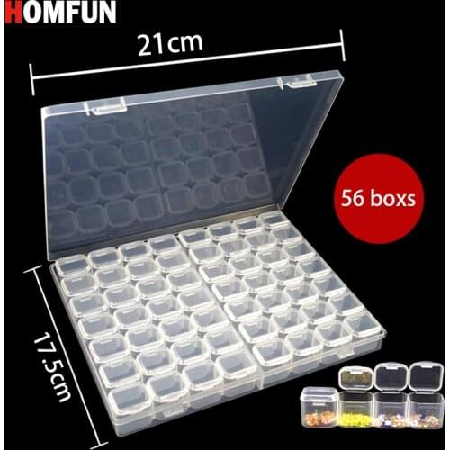 HOMFUN 28/56 Slots Diamond Painting Plastic Storage Box Embroidery Accessory Case Clear Beads Storage Boxes Cross Stitch Tools