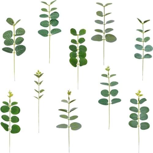 Artificial Plant Eucalyptus Leaves Plastic Green Plants Fake Eucalyptus Leaves DIY Home Wedding Forest Style Decorations