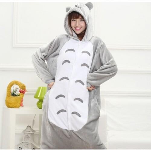 Totoro Onesie Adult Women Animal Pajamas Suit Winter Jumpsuit Pijama Cosplay Flannel Warm Soft Sleepwear Onepiece