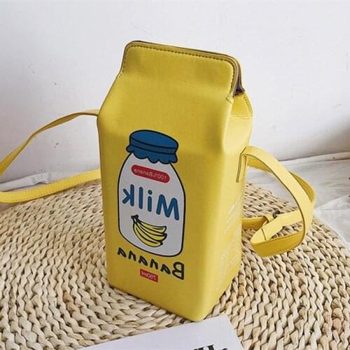 Cute Milk Box Shape Women Shoulder Bags Lovely Cartoon Printing Crossbody Bag Lady Designer Small Coin Phone Purses Handbags
