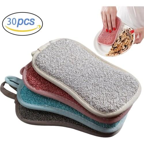 30pcs/10pcs/1pc Reusable Cleaning Magic Sponges Cloth Cloth Double Sided Scouring Pad Kitchen Cleaning Wipers Towels