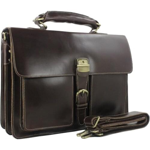 Fashion High Class Italian genuine leather briefcase Mens leather laptop briefcase tote Messenger bag handbag free shipping