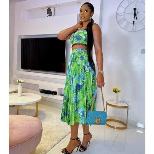 Newly Floral Print Sundress Sexy Women Two Pieces Elegant Summer Dress Spaghetti Strap Top+Skirt