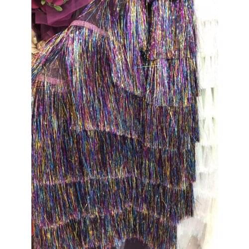 Latest French Nigerian Laces Fabrics High Quality Tulle African Laces Fabric SYJ-781 with fringel tessel