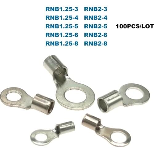 100Pcs Ring Bare Cord End Crimp Terminals Electrical Naked Wire Connector RNB1.25 RNB2 Cable Ferrules 22-14AWG 0.5-2.5mm2