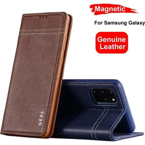 Original GEBEI Genuine Leather Flip Unique Magnet Design Stand Case Cover For Samsung Galaxy S7 Edge S8 S9 S10 S20 Plus S20Ultra