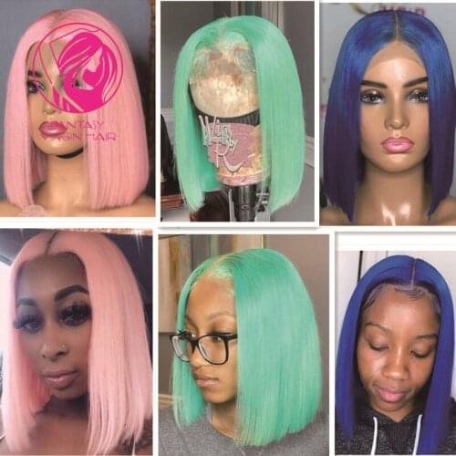 Short Bob Cut Lace Front Wig Pink Green Red Wigs Straight Human Hair Frontal Wig Blonde 13x1 Deep Middle Part 150% Virgin Hair