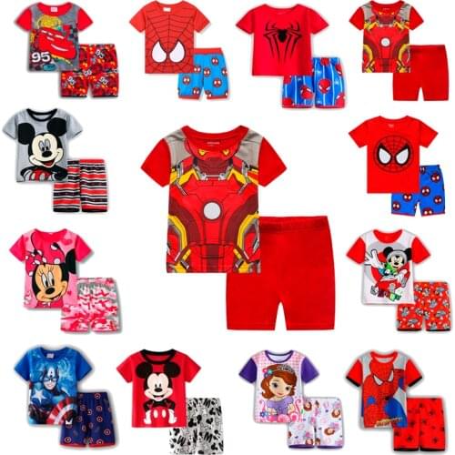 New Kids Pajamas Set Summer Children Short Sleeve Sleepwear Spiderman Mickey Boys Cartoon Pyjamas Girl Clothing Nightwears Set