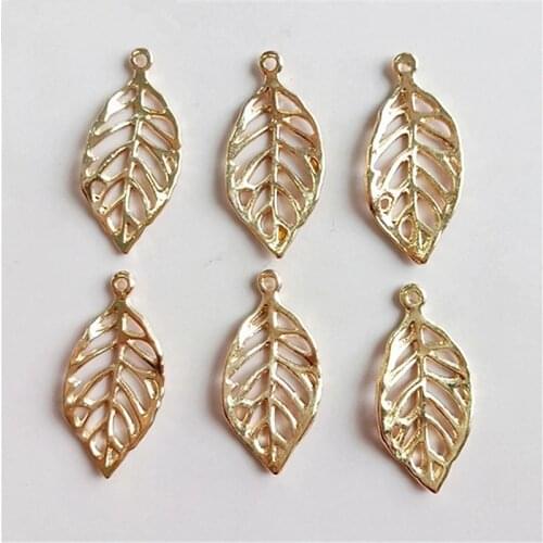 10pcs 13*28mm Metal Alloy KC Gold Leaf Charms Pendant DIY Jewelry Accessories