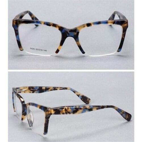 Half Rim Acetate Glasses Frame Vintage Women Optical Eyewear Anti-Blue Light Lens Retro Prescription Myopia Eyeglasses for Men