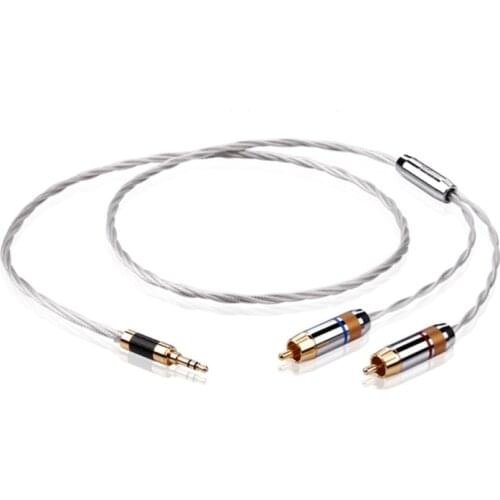 Silver plated 3.5mm HiFi hi-end hiend to 2 lotus plug audio cable 1 to 2 four Four strands of pure silver wire audio cable