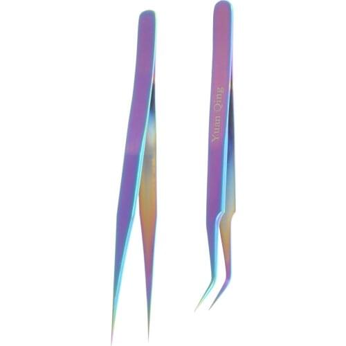 Rainbow Colorful Stainless Steel Tweezer Rhinestone Picker Tool Straight Or Curved Tweezer DIY Electronics Tools Repair Tools