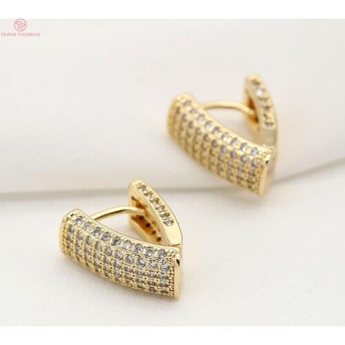 2PCS 12x15.8MM 24K Gold Color Brass with Zircon Triangle Earrings Hoop Earring Clip High Quality DIY Jewelry Making Findings