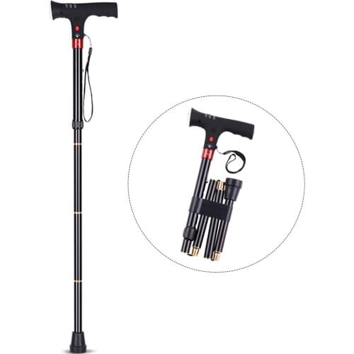 LED Light Safety Alert Walking Stick For Old Man Folding Trekking Pole T-handle Hiking Poles Cane Walking Stick For Elder Crutch