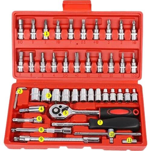 Socket Wrench Hand Tool Set Wrenchs Car Repair Tools Multifunction Carbon Steel 46pcs Professional Bit Kit Key Ratchet