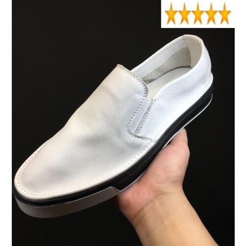 Loafers Korean Men Fashion Genuine Leather Sneakers Breathable Summer Solid White Black Casual Flat Shoes Male Footwear
