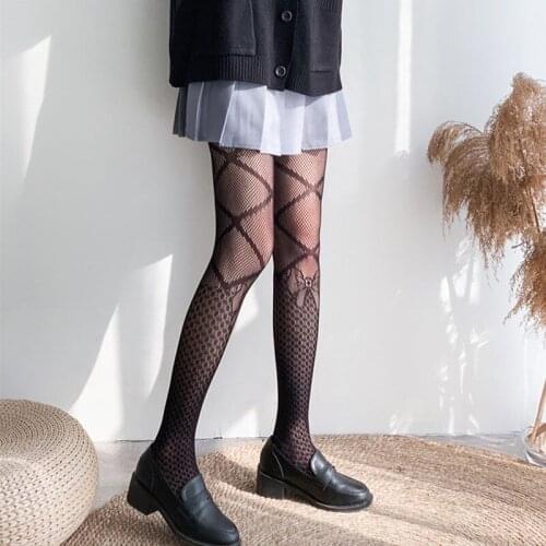 Out Wear Sexy Tights Popular Women Black Jacquard Fishnet Stockings Bow Knotted Print Pantyhose Cosplay Costumes Bodystockings