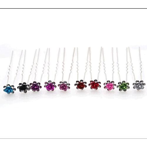 Bright Colors Shiny Crystal Rose Flower Double Long Wave Leg Hair Pins and Clips Sticks Fashion Hair Jewelry for Women