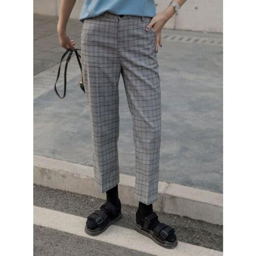 Bella Philosophy Spring Autumn Plaid Pants Women Casual High Waist Long Harem Pants Female Zipper Office Lady Pants Bottoms