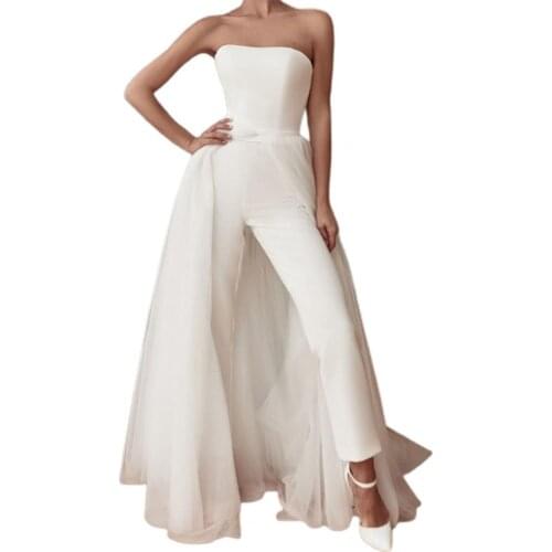 Women Sleeveless Jumpsuit 2021 Backless Tulle Jumpsuit Straight Jumpsuit Female Tulle Strapless Jumpsuit for Party