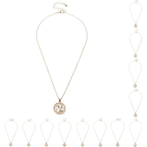 1pc Unisex Constellation Pendant Necklace Alloy Retro Disc Necklace Circle Pendant Necklace Jewelry Accessories Party Dress Up